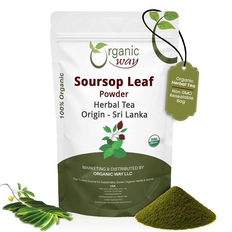 Soursop Leaf Coarse Powder - Herbal Tea | Organic, Vegan, Non GMO & Gluten Free | Resealable Bag, USDA & Kosher Certified | 100% Raw from Sri Lanka