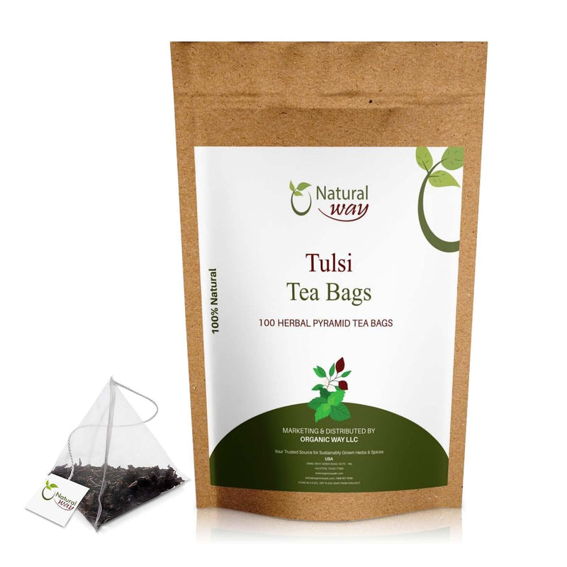 Holy Basil, Tulsi Pyramid Tea Bags | Herbal Blend for Natural Cleansing & Balanced Lifestyle | Herbal Slimming Pyramid Tea Bags | Caffeine Free 100% Natural Ingredients | ECO Conscious Tea Bags | 9 OZ (Pack of 100)