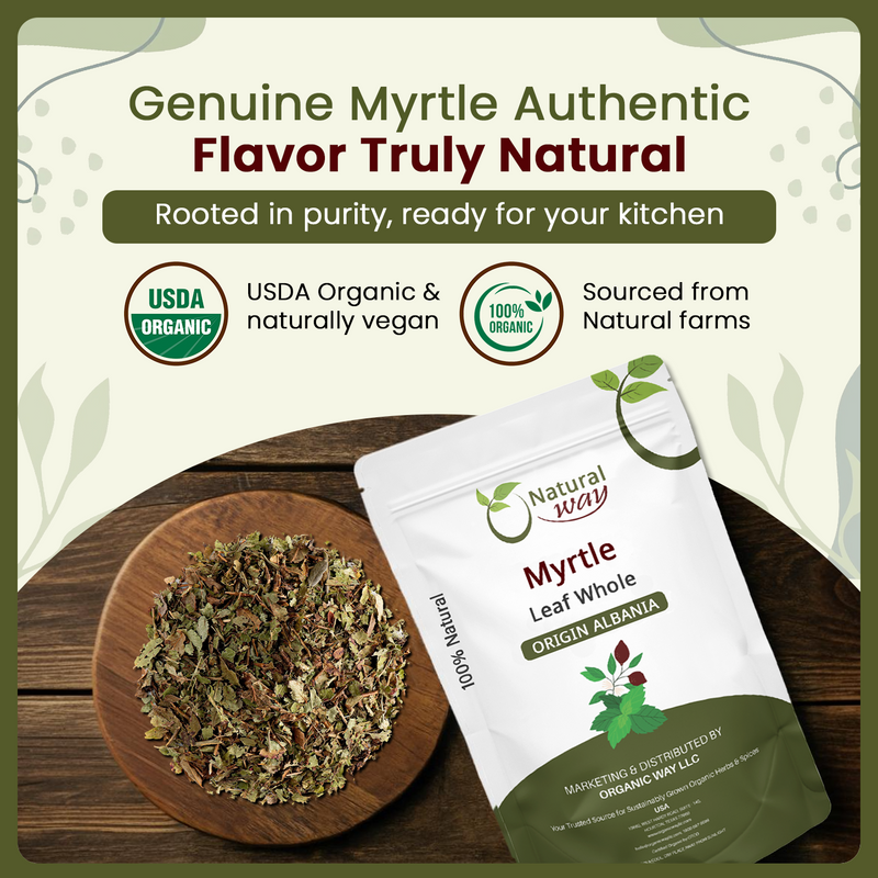 Natural Myrtle Leaf Whole (Myrtus communis) - European Wild-Harvest | Kosher Certified | Raw, Vegan, Non GMO & Gluten Free | USDA Certified | Origin - Albania