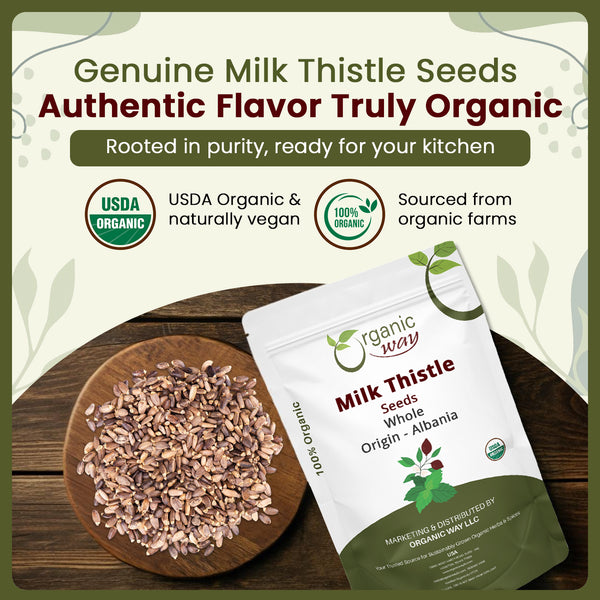 Whole Milk Thistle Seeds (Silybum marianum) - European Wild-Harvest, Kosher Certified, Vegan, Non GMO & Gluten Free, USDA Certified, Origin - Albania