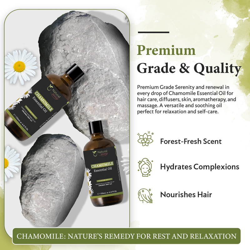 Natural Way Chamomile Essential Oil | Premium Grade Essential Oils for Hair Care, Oil for Skin, Aromatherapy, & Diffuser | Essential Oil for Skin Tag Remover, Massage Oil & Humidifier Use | 4 Fl Oz (120 mL)