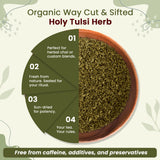 Holy Tulsi/Holy Basil Herb Cut & Sifted (Ocimum Tenuiflorum) - Pure Leaves | Kosher Certified | Raw, Vegan, Non GMO & Gluten Free | USDA Certified | Origin - India