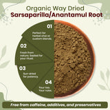 Sarsaparilla/Anantamul Root (Hemidesmus indicus) Powder - Herbal Tea | USDA & Kosher Certified | Vegan, Non GMO & Gluten Free | Resealable Bag | 100% Raw from India