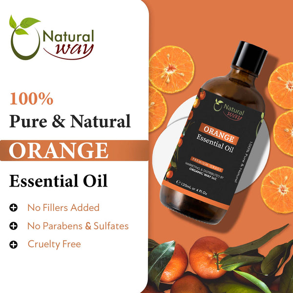 Natural Way Orange Essential oil | Pure Aromatherapy Oil for Diffusers, Hair Growth, Skin, Scalp Care, Massage | Refreshing Hair Oil for Women & Men | Organic Essential Oil for Diffuser | 4 Fl Oz (120 mL)