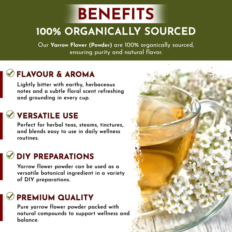 Organic Way Yarrow Flower Powder (Achillea millefolium) - Herbal Tea | European Wild-Harvest | Kosher & USDA Certified | Vegan, Non-GMO & Gluten Free | 100% Raw from Albania