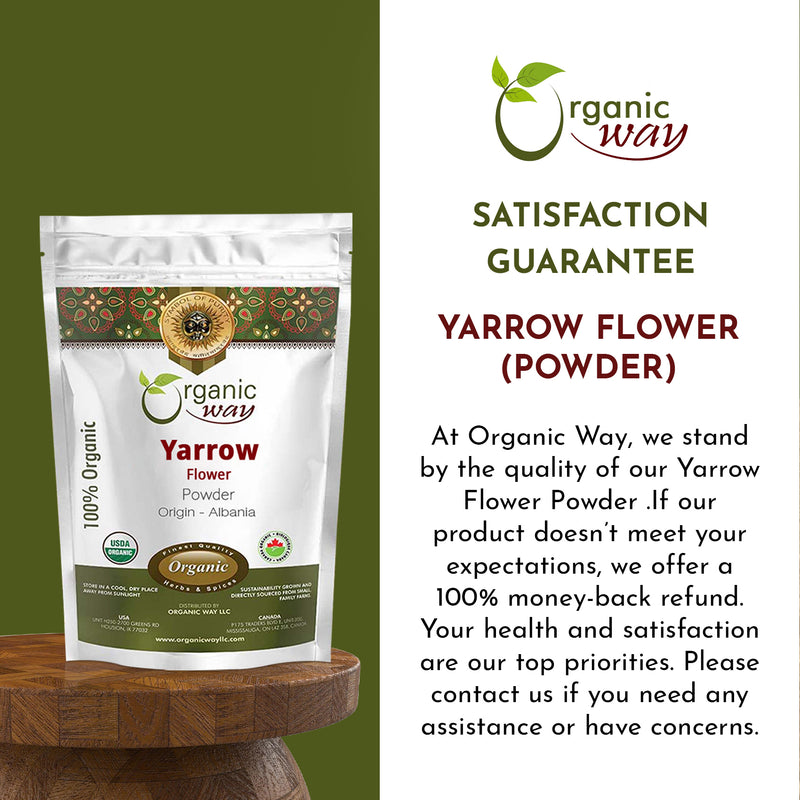 Organic Way Yarrow Flower Powder (Achillea millefolium) - Herbal Tea | European Wild-Harvest | Kosher & USDA Certified | Vegan, Non-GMO & Gluten Free | 100% Raw from Albania