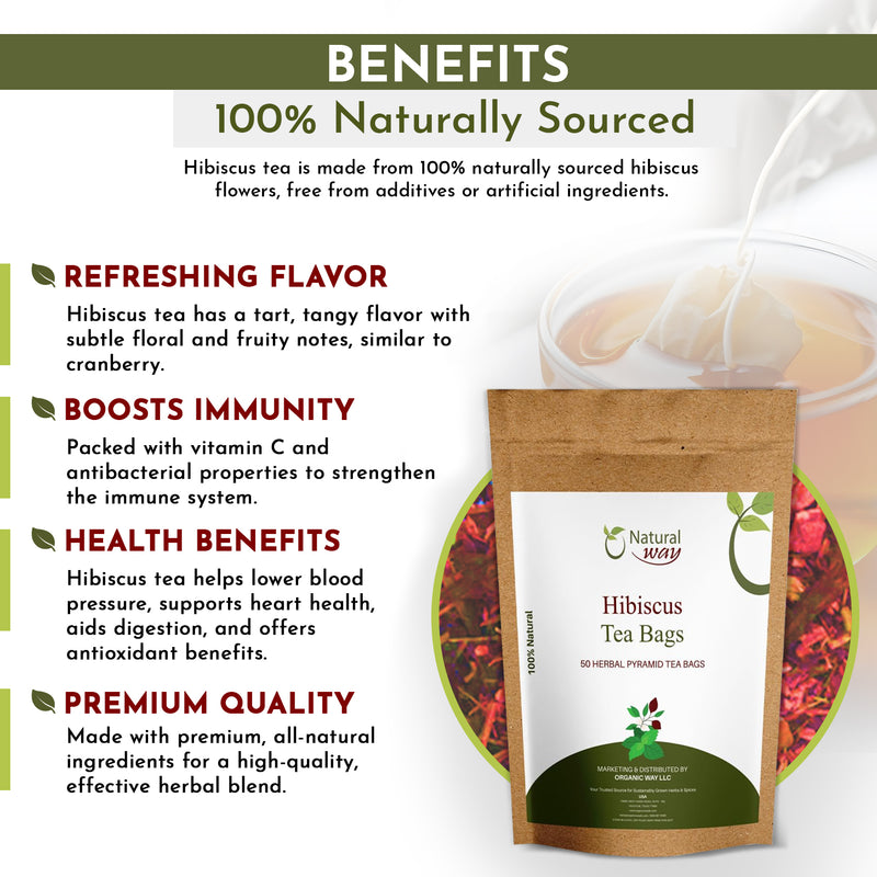 Hibiscus Tea Bags |  Herbal Blend for Natural Cleansing & Balanced Lifestyle | Herbal Slimming Pyramid Tea Bags | Caffeine Free 100% Natural Ingredients | ECO Conscious Tea Bags