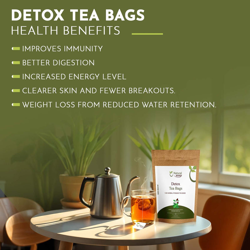 Detox Tea Bags | Pyramid Tea Bags, Caffeine-Free, 100% Natural Ingredients, ECO Conscious Packaging | Herbal Tea for Relaxation | Rich Flavor, and Sustainable Enjoyment, 9 Oz (pack of 100)