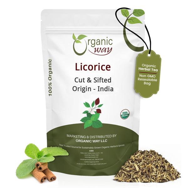Licorice Root Cut & Sifted (Glycyrrhiza glabra) - Herbal Tea | Kosher & USDA Certified | Vegan, Non-GMO & Gluten Free | Resealable Bag | 100% Raw from India