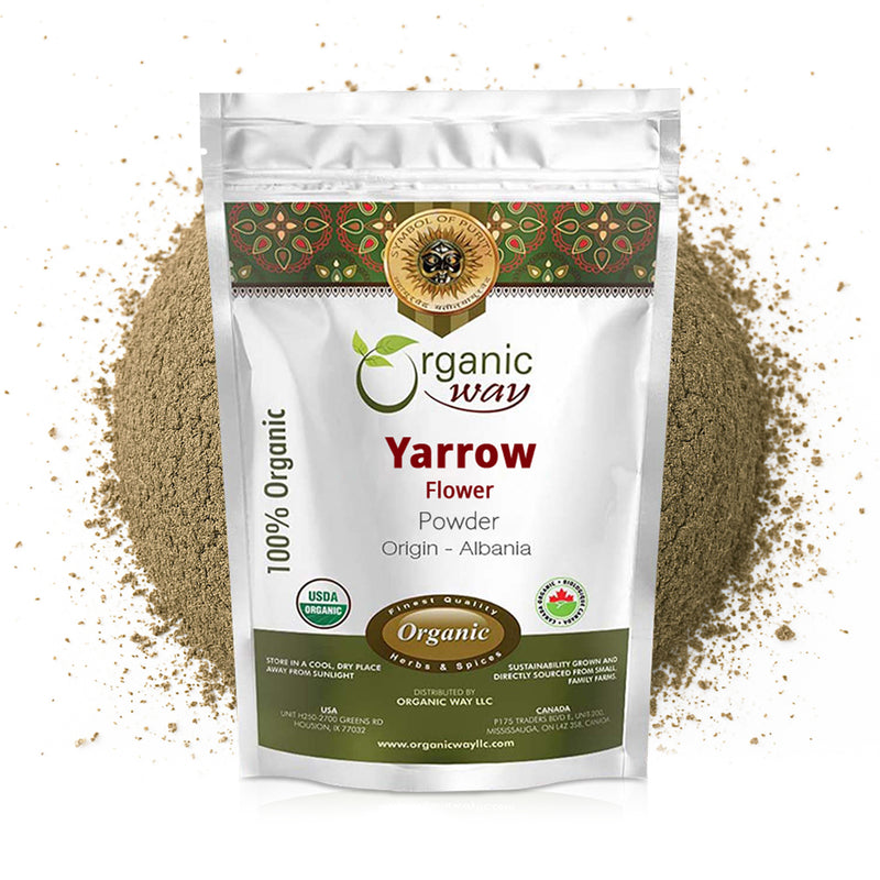 Organic Way Yarrow Flower Powder (Achillea millefolium) - Herbal Tea | European Wild-Harvest | Kosher & USDA Certified | Vegan, Non-GMO & Gluten Free | 100% Raw from Albania